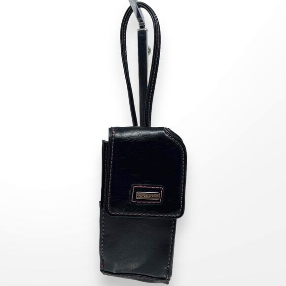 00s NINE WEST Vintage Black Leather Cell Phone Holder - Picture 1 of 8